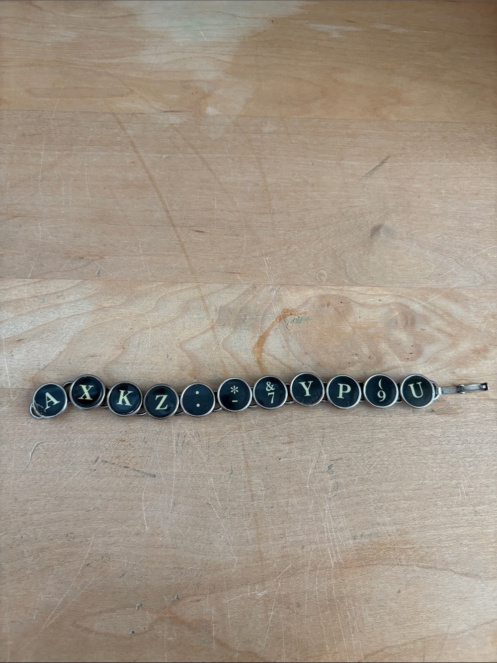 Vintage Typewriter Key Bracelet in Black and Silver